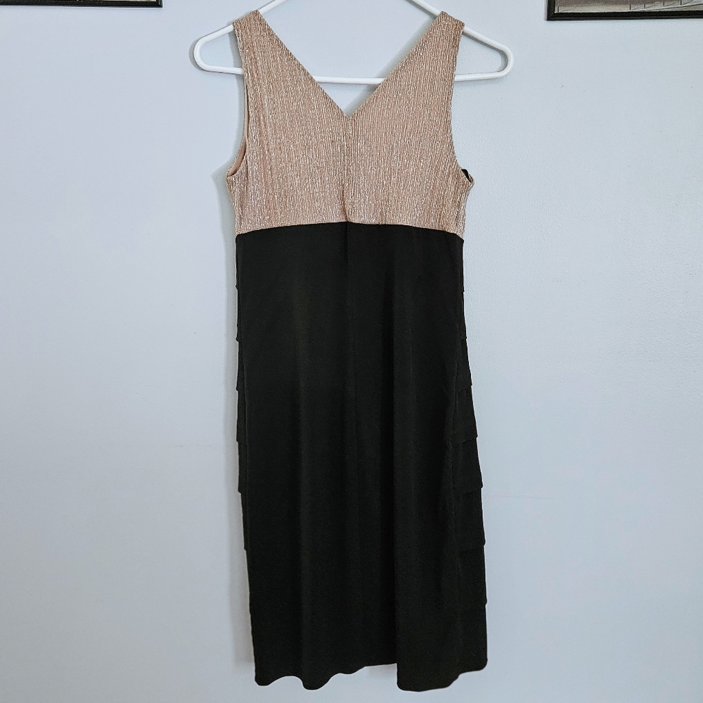 Enfocus Studio Sexy Cocktail Party Champagne Glitter & Black Ruffle Skirt Dress - Picture 5 of 5